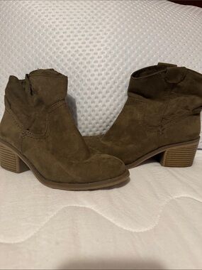 Target Olive Suede Low Block Heel Ankle Booties